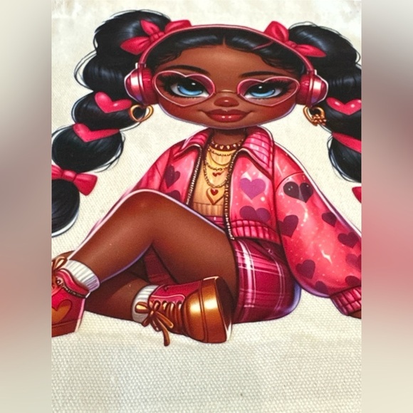 Large Red & White with Trendy Girl Graphic Canvas Tote - New - Picture 3 of 4